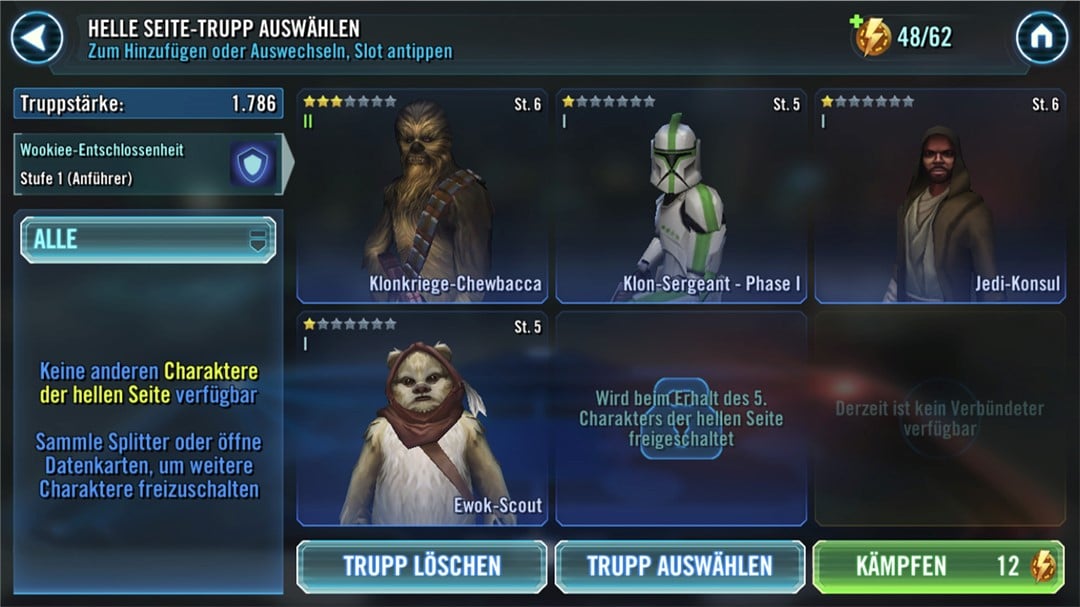 Star Wars Galaxy of Heroes Screenshot Trupp auswählen